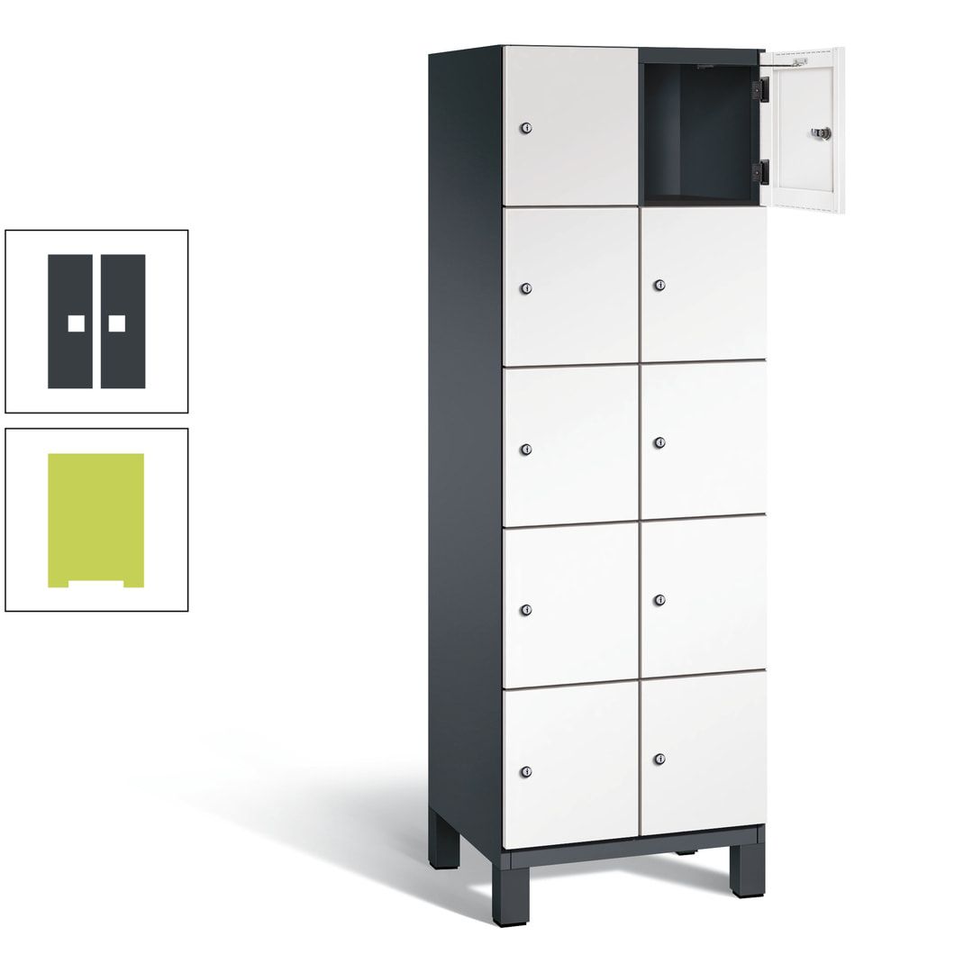 Fächerschrank, Stahlschrank, 10 Fächer, Türöffnungsbegrenzer, Füße, 1.980 x 600 x 525 mm (HxBxT), Korpus anthrazitgrau, Front anthrazitgrau