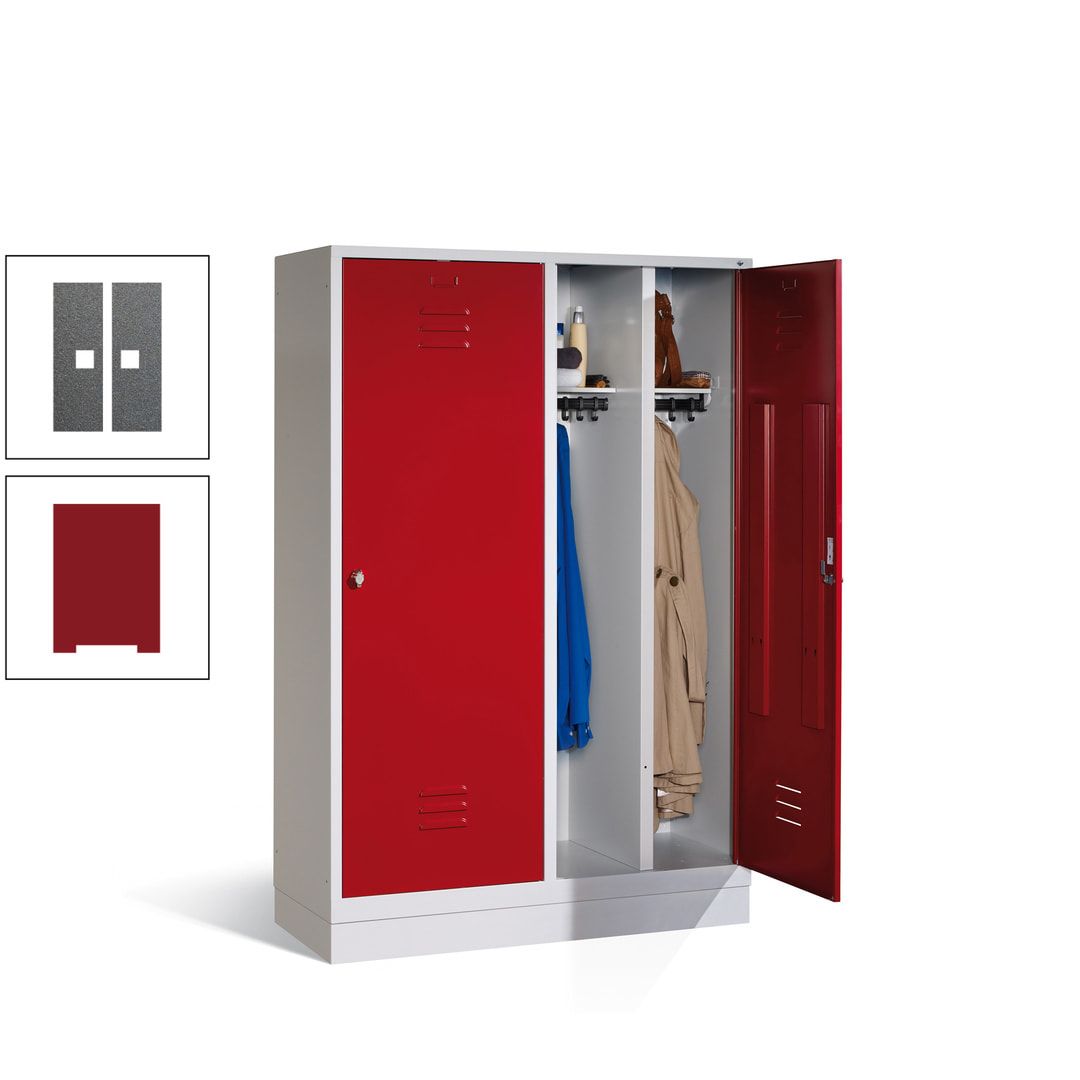Doppel-Spind mit Großtüren, Garderobenschrank mit Sockel, 4 Abteile a 300 mm, Korpus anthrazitgrau, Tür anthrazitgrau, 1.800 x 1.190 x 500 mm (HxBxT)