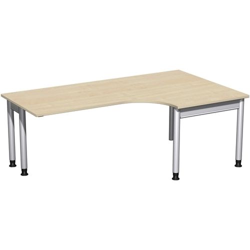 Eckschreibtisch, Eckteil 800 mm, rechts, Füße einseitig verkürzt, 4-Fuß Pro, höhenverstellbar, 680-800 x 1.600 x 1.200 mm (HxBxT), Dekor Ahorn