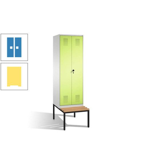 Doppel-Spind, Garderobenschrank, Buche Sitzbank untergebaut, 2 Abteile a 300 mm, Korpus anthrazitgrau, Tür anthrazitgrau, 2.090 x 600 x 815 mm (HxBxT)