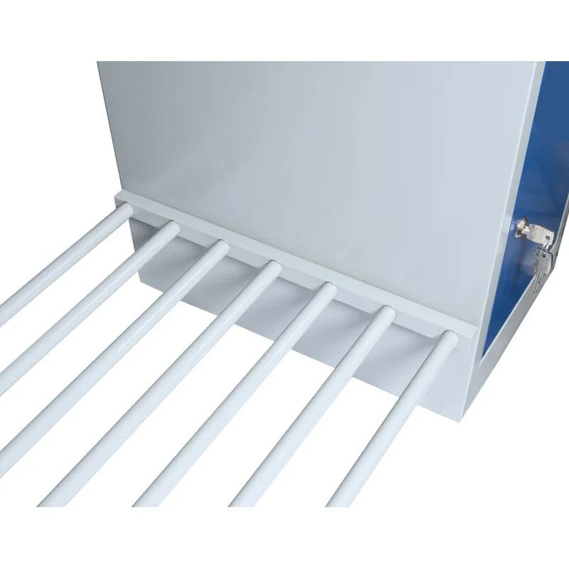Garderobenschrank, Schließfach-Garderobe, 3 Abteile, 15 Fächer, 1.800 x 1.915 x 500 mm (HxBxT), Abteil 300 mm, Korpus lichtgrau, Front enzianblau
