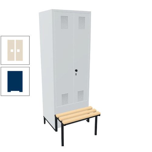 Doppel-Spind, Garderobenschrank, Buche Sitzbank integriert, 2 Abteile a 400 mm, Korpus anthrazitgrau, Tür anthrazitgrau, 1.850 x 800 x 815 mm (HxBxT)
