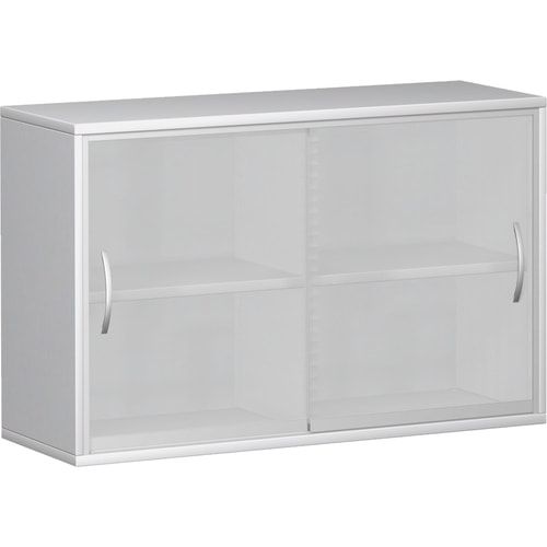 Glas-Schiebetürenschrank, Schiebetürschrank, satiniert, Mittelseite, 2 Böden, 2 Ordnerhöhen, 768 x 1.200 x 425 mm (HxBxT), Korpusfarbe Ahorn