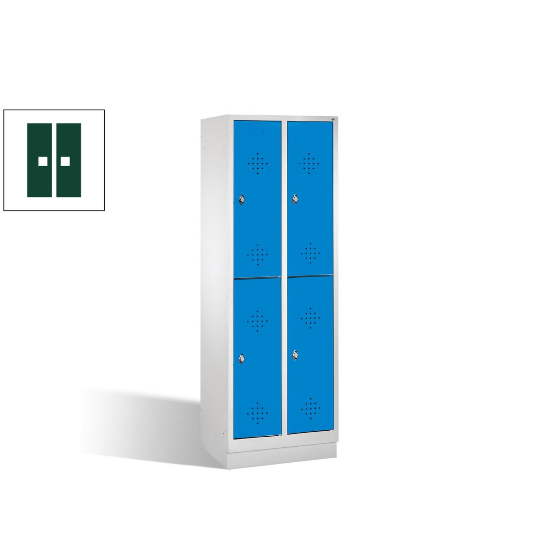 Garderobenschrank, 2 Abteile, 4 Fächer, 1.800 x 610 x 500 mm (HxBxT), Drehriegel, Sockel, Korpus anthrazitgrau, Türen anthrazitgrau