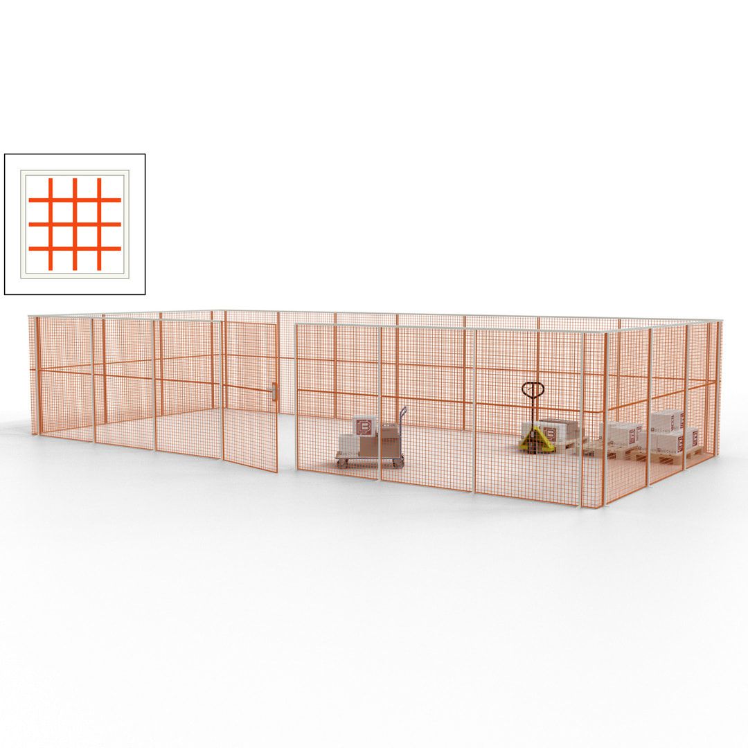 Hallentrennwand - Flügeltür, Gitter - 19 Gitterwände - 2.200 x 10.900 x 4.900 mm (HxBxT) - Perlweiß/reinorange