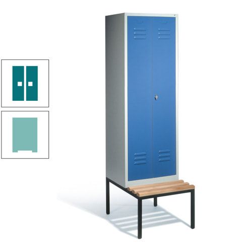 Doppel-Spindschrank, Buche Sitzbank untergebaut, 2 Abteile a 300 mm, Korpus lichtgrau, Tür anthrazitgrau, 2.090 x 610 x 815 mm (HxBxT)