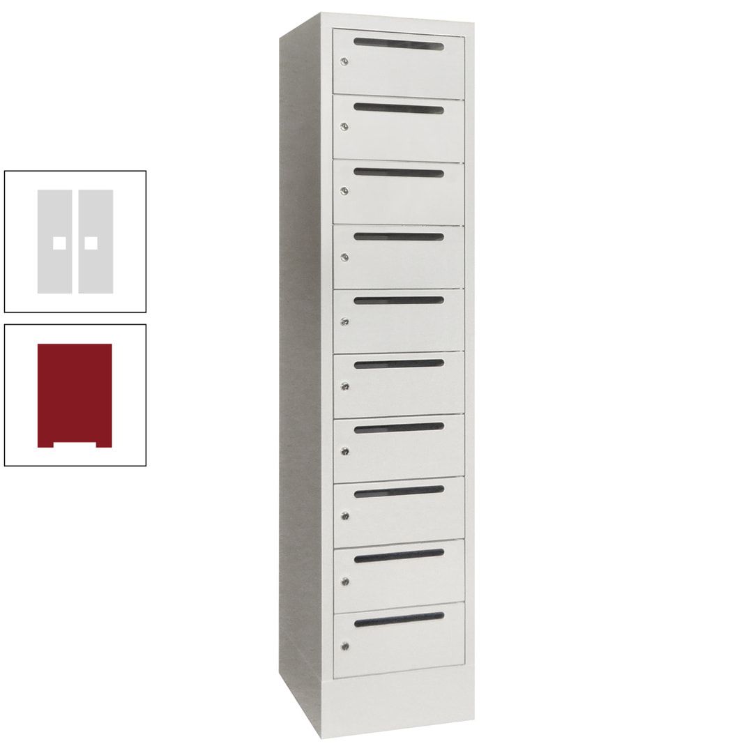 Postverteilerschrank, Schließfachschrank, 1 Abteil a 400 mm, 10 Fächer, 1.850 x 400 x 500 mm (HxBxT), Korpus anthrazitgrau, Front anthrazitgrau