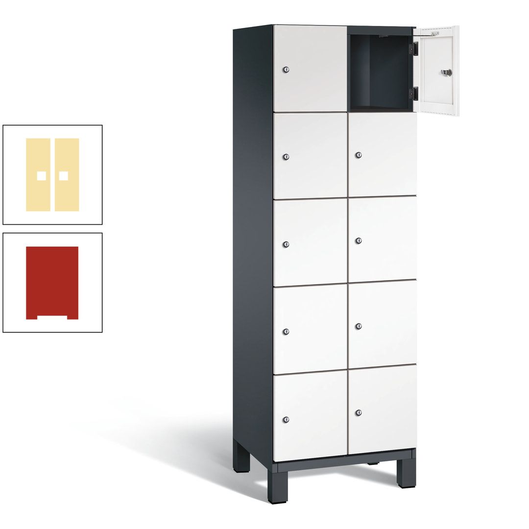 Fächerschrank, Stahlschrank, 10 Fächer, Türöffnungsbegrenzer, Füße, 1.980 x 600 x 525 mm (HxBxT), Korpus anthrazitgrau, Front anthrazitgrau