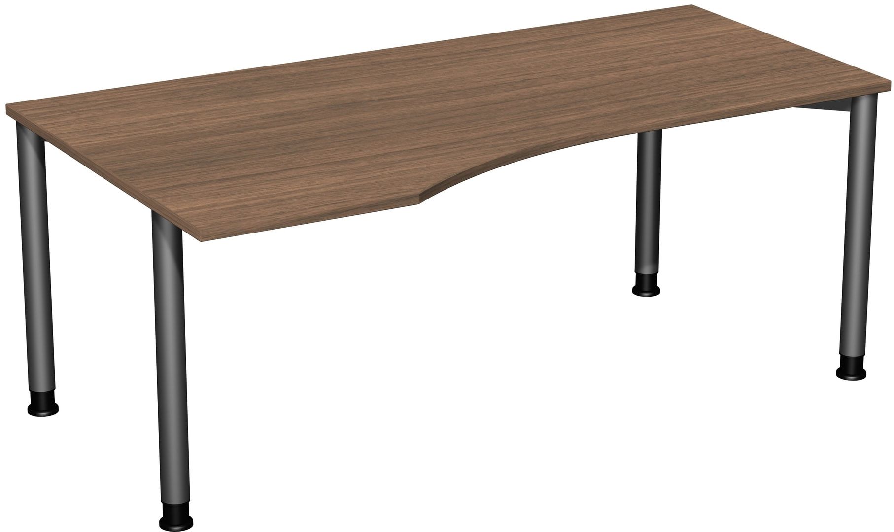 Eckschreibtisch mit einseitig verkürzten Füßen, 4-Fuß Flex, Ecke links, Höhe 680-800 mm, 1.600 x 1.000 mm (BxT), Gestell anthrazit, Ahorn