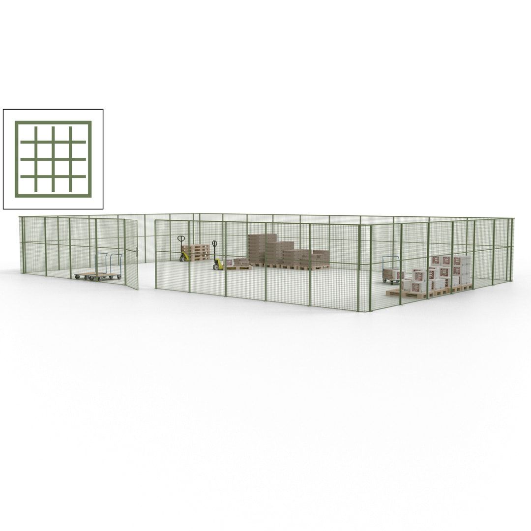 Maschinen Schutzgitter - Hallentrennwand - Sicherheitszaun - Tür - 48 m - 2.200 x 15.400 x 9.400 mm (HxBxT) - enzianblau