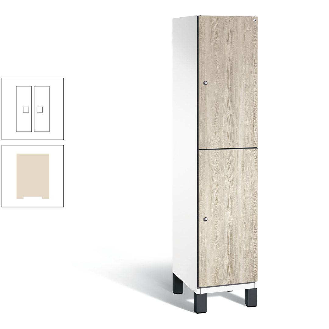Fächerschrank, Garderobenschrank, mit Füßen, 1 Abteile, 1.980 x 400 x 525 mm (HxBxT), Korpus anthrazitgrau, Tür Donau-Ahorn