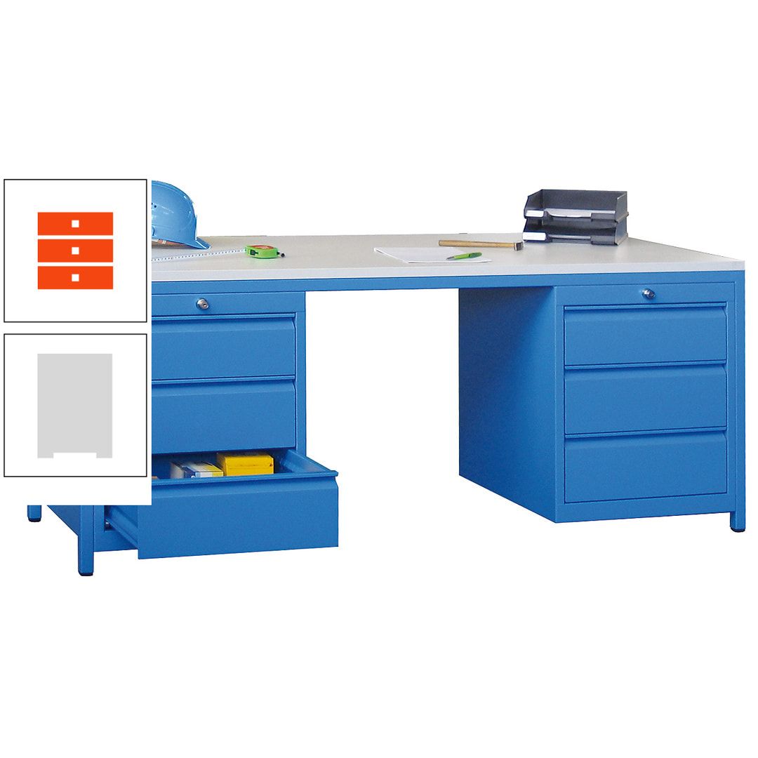 Meisterschreibtisch - 2 Schubladenblöcke - 6 Schubladen - 720 x 1.700 x 800 mm (HxBxT) - anthrazitgrau