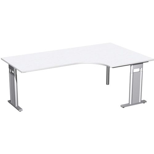 Eckschreibtisch, Eckteil 800 mm, rechts, Füße einseitig verkürzt, C-Fuß Pro, höhenverstellbar, 680-820 x 1.600 x 1.200 mm (HxBxT), Dekor Ahorn