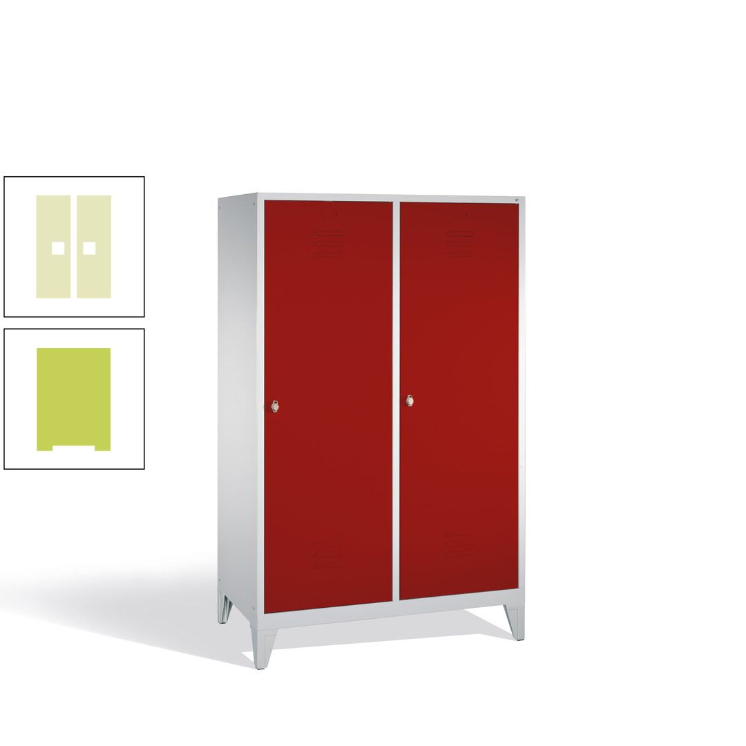 Doppel-Spind mit 2 Großtüren, Garderobenschrank mit Füßen, 4 Abteile a 300 mm, Korpus anthrazitgrau, Tür anthrazitgrau, 1.850 x 1.190 x 500 mm (HxBxT)