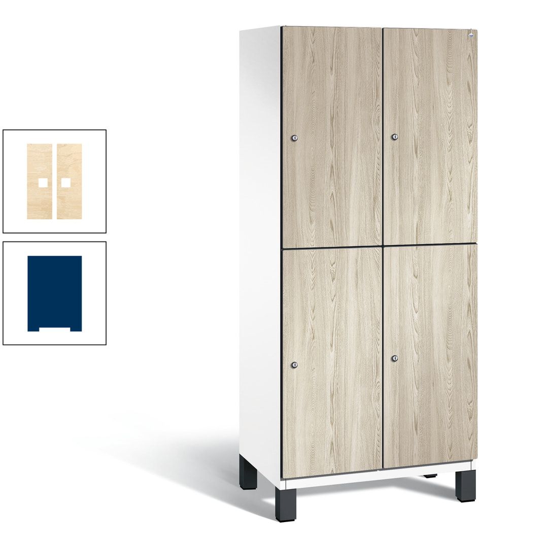 Fächerschrank, Garderobenschrank, mit Füßen, 2 Abteile, 1.980 x 800 x 525 mm (HxBxT), Korpus anthrazitgrau, Tür Donau-Ahorn