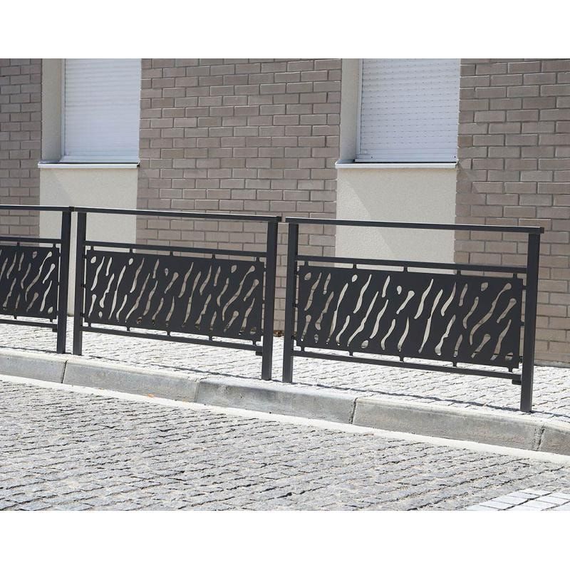 Geländer gestanztes Blech, 900 x 1.000 mm, Farbe enzianblau, eckiger Handlauf, Außengeländer, Systemgeländer