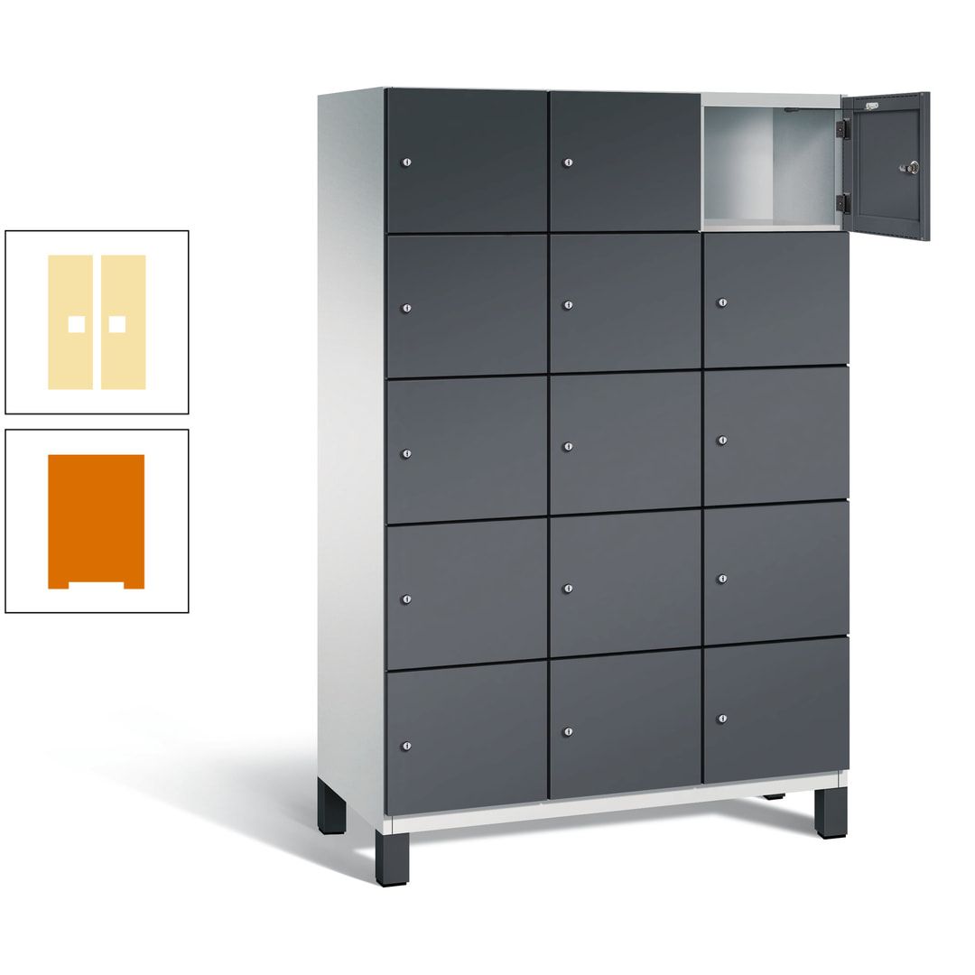 Fächerschrank, Stahlschrank, 15 Fächer, Türöffnungsbegrenzer, Füße, 1.980 x 1.200 x 525 mm (HxBxT), Korpus anthrazitgrau, Front anthrazitgrau
