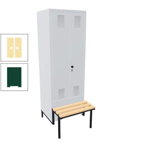 Doppel-Spind, Garderobenschrank, Buche Sitzbank integriert, 2 Abteile a 400 mm, Korpus anthrazitgrau, Tür anthrazitgrau, 1.850 x 800 x 815 mm (HxBxT)