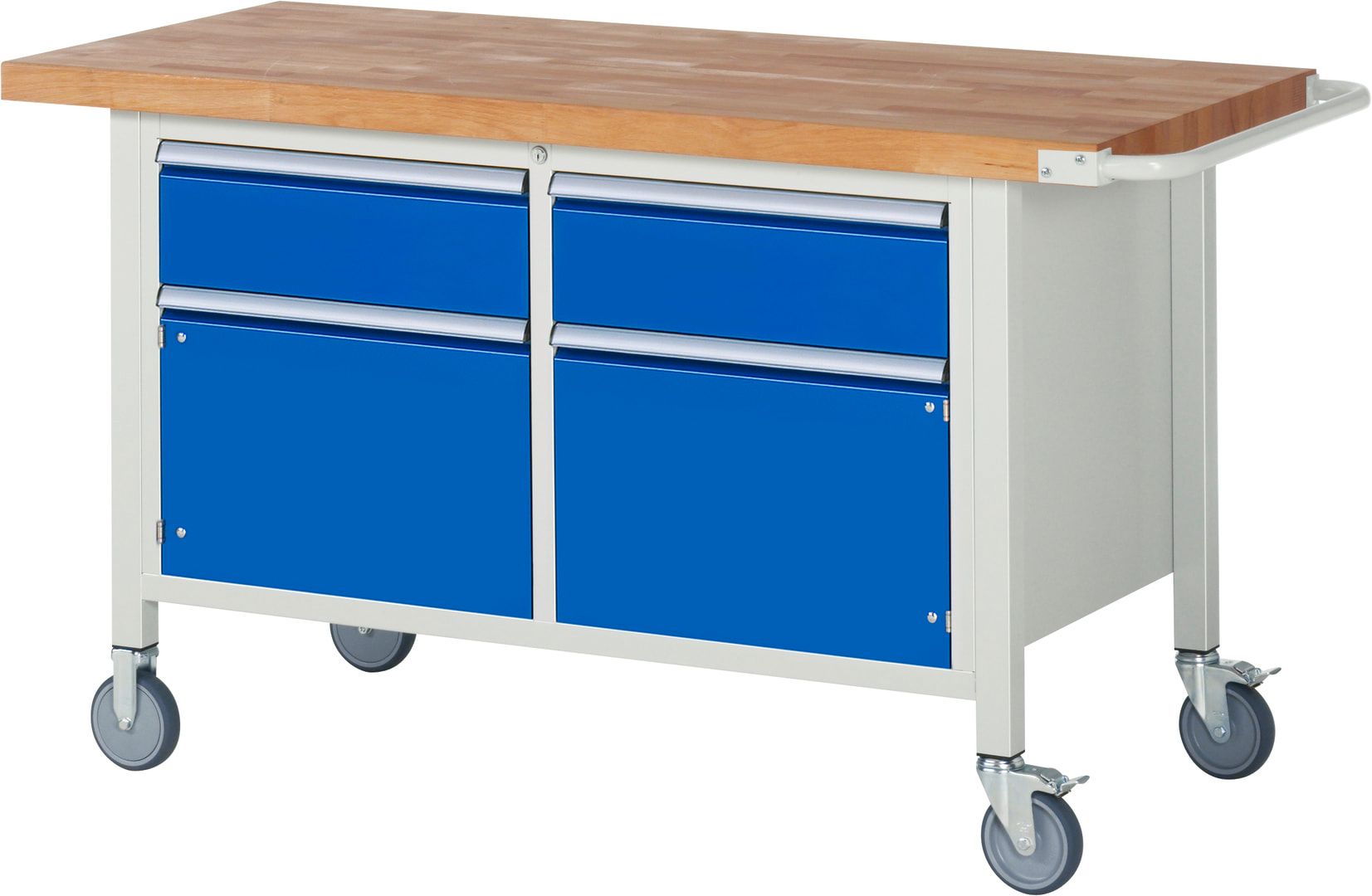 Mobile Werkbank mit 2 Schränken - 2 Schubladen - Teilauszug - 180:2 - 880 x 1.500 x 700 mm (HxBxT) - 450 kg - Buche - Anthrazitgrau