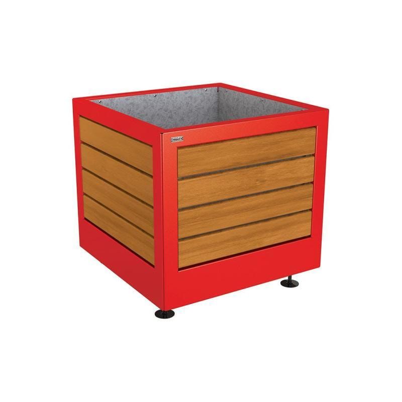 Pflanzbehälter, Stahl und Holz, verstellbare Füße, Innenverkleidung feuerverzinkt mit Verladungsgriffen, 700 x 800 x 800 mm (HxBxT), Farbe enzianblau