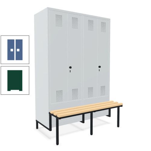 Doppel-Spind, Garderobenschrank, Buche Sitzbank integriert, 4 Abteile 300 mm, Korpus anthrazitgrau, Tür anthrazitgrau, 1.850 x 1.200 x 815 mm (HxBxT)