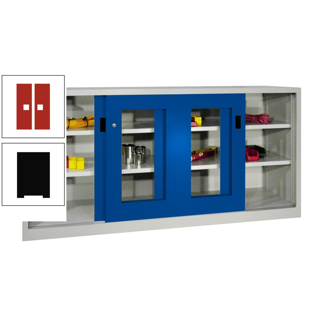 Schiebetürenschrank - Sichtfenstertüren - 1.000x2.000x400 mm (HxBxT) - 4 Böden, gepulvert - Zylinderschloss - anthrazitgrau