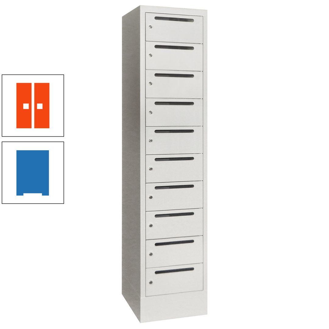Postverteilerschrank, Schließfachschrank, 1 Abteil a 400 mm, 10 Fächer, 1.850 x 400 x 500 mm (HxBxT), Korpus anthrazitgrau, Front anthrazitgrau
