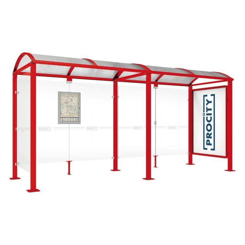 Buswartehalle, Unterstand, 1 Seitenwand, Schaukasten, feuerverzinkt, 2.500 x 2.500 x 1.600 mm (HxBxT), ESG, Fahrplanschaukasten, Farbe enzianblau