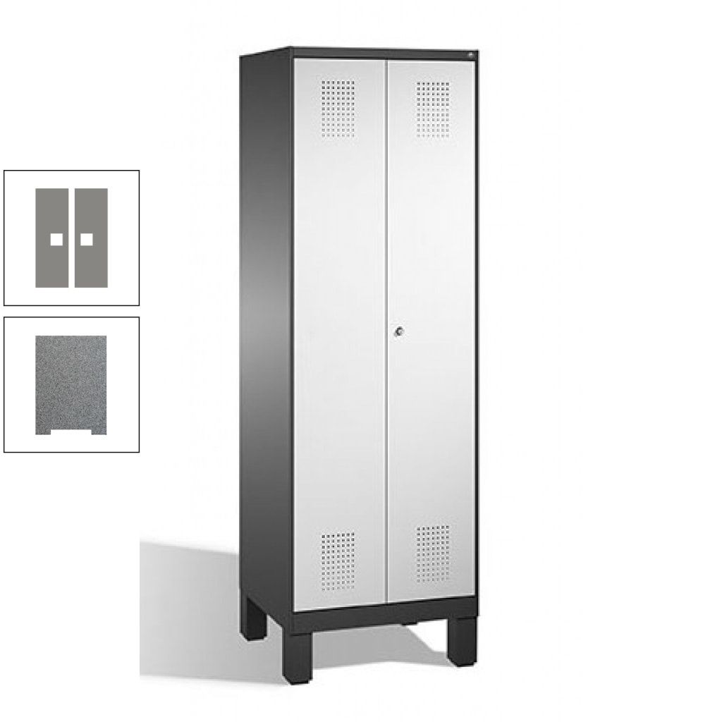 Doppel-Spind, Doppeltüren, Garderobenschrank mit Füßen, 2 Abteile a 300 mm, Korpus anthrazitgrau, Tür anthrazitgrau, 1.850 x 600 x 500 mm (HxBxT)