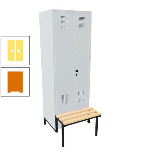 Doppel-Spind, Garderobenschrank, Buche Sitzbank integriert, 2 Abteile a 400 mm, Korpus anthrazitgrau, Tür anthrazitgrau, 1.850 x 800 x 815 mm (HxBxT)