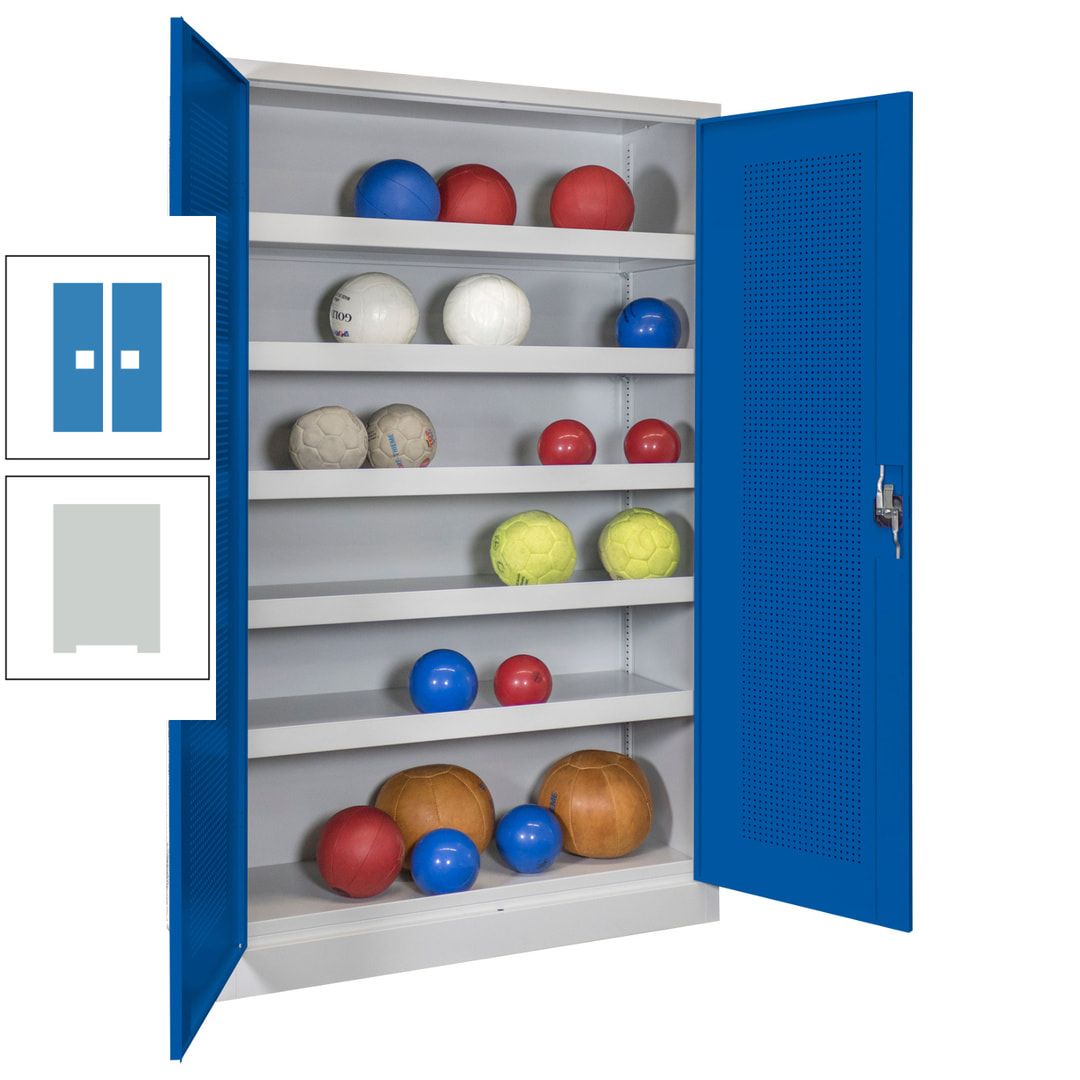 Ballschrank - Lochfeldtüren - 5 Böden - 1.950x1.200x500 mm (HxBxT) - anthrazitgrau