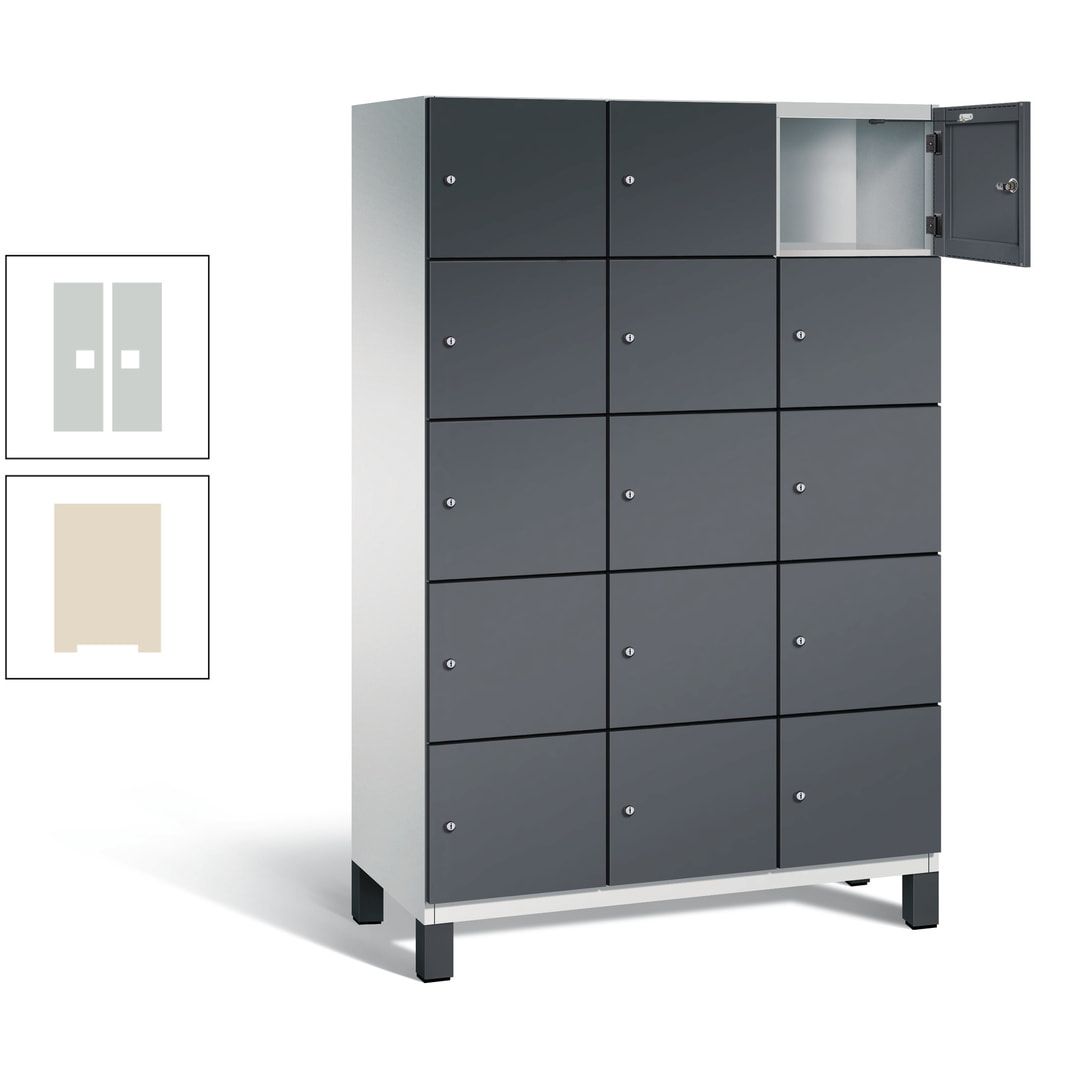 Fächerschrank, Stahlschrank, 15 Fächer, Türöffnungsbegrenzer, Füße, 1.980 x 1.200 x 525 mm (HxBxT), Korpus anthrazitgrau, Front anthrazitgrau