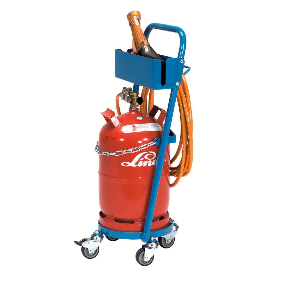 Fetra - Stahlflaschen-Roller - für 1 Propangasflasche a 11 kg - m. Halterung für Schrumpfpistole