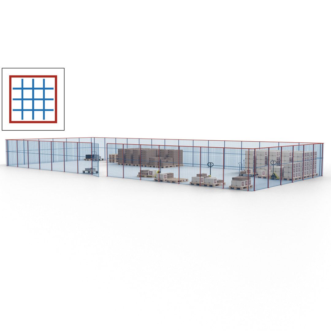 Maschinen Schutzgitter - Hallentrennwand - Sicherheitszaun - Tür - 63 m - 2.200 x 22.900 x 9.400 mm (HxBxT) - enzianblau
