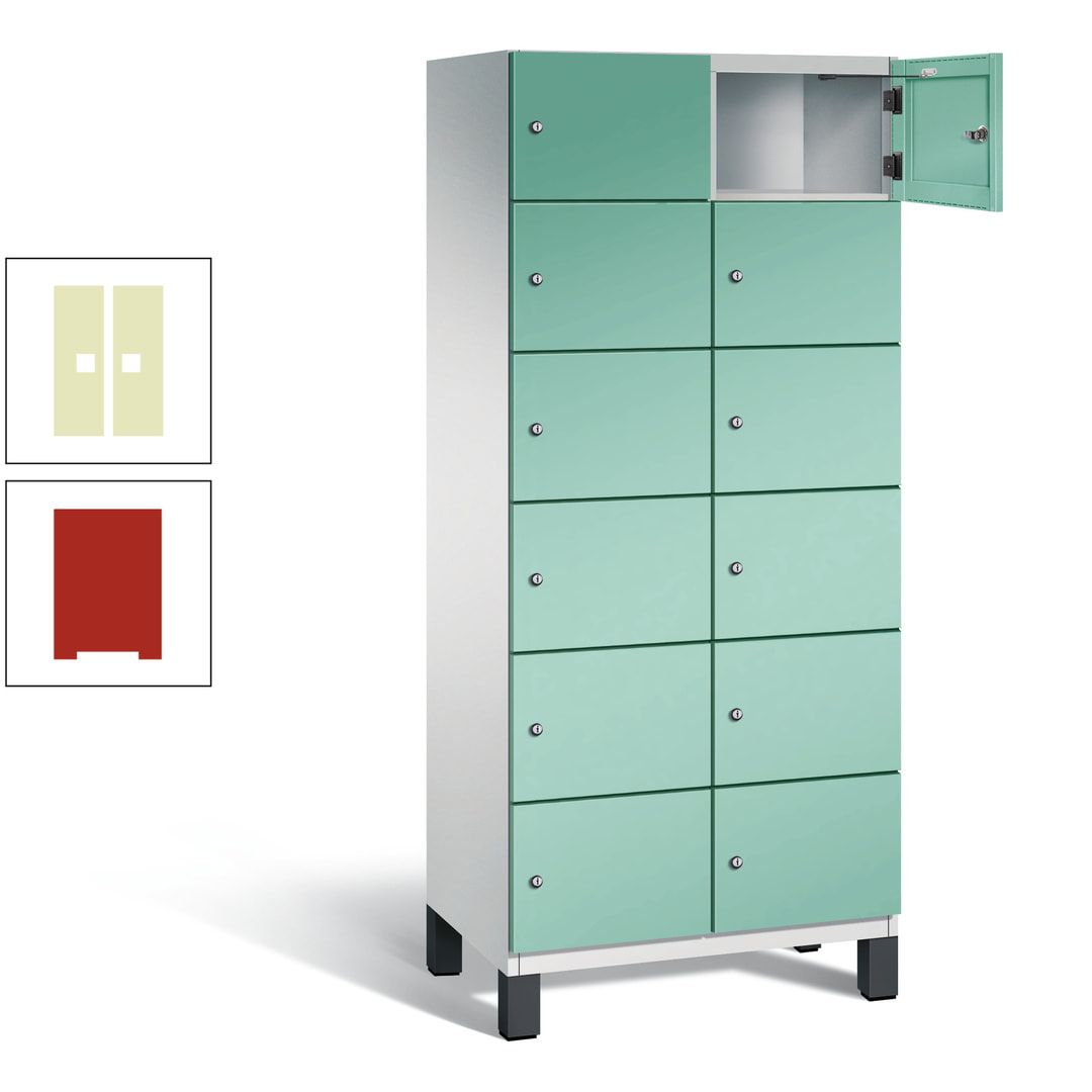 Fächerschrank, Stahlschrank, 12 Fächer, Türöffnungsbegrenzer, Füße, 1.980 x 800 x 525 mm (HxBxT), Korpus anthrazitgrau, Front anthrazitgrau