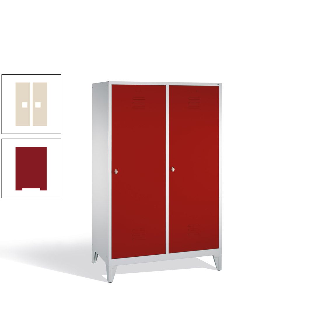 Doppel-Spind mit 2 Großtüren, Garderobenschrank mit Füßen, 4 Abteile a 300 mm, Korpus anthrazitgrau, Tür anthrazitgrau, 1.850 x 1.190 x 500 mm (HxBxT)