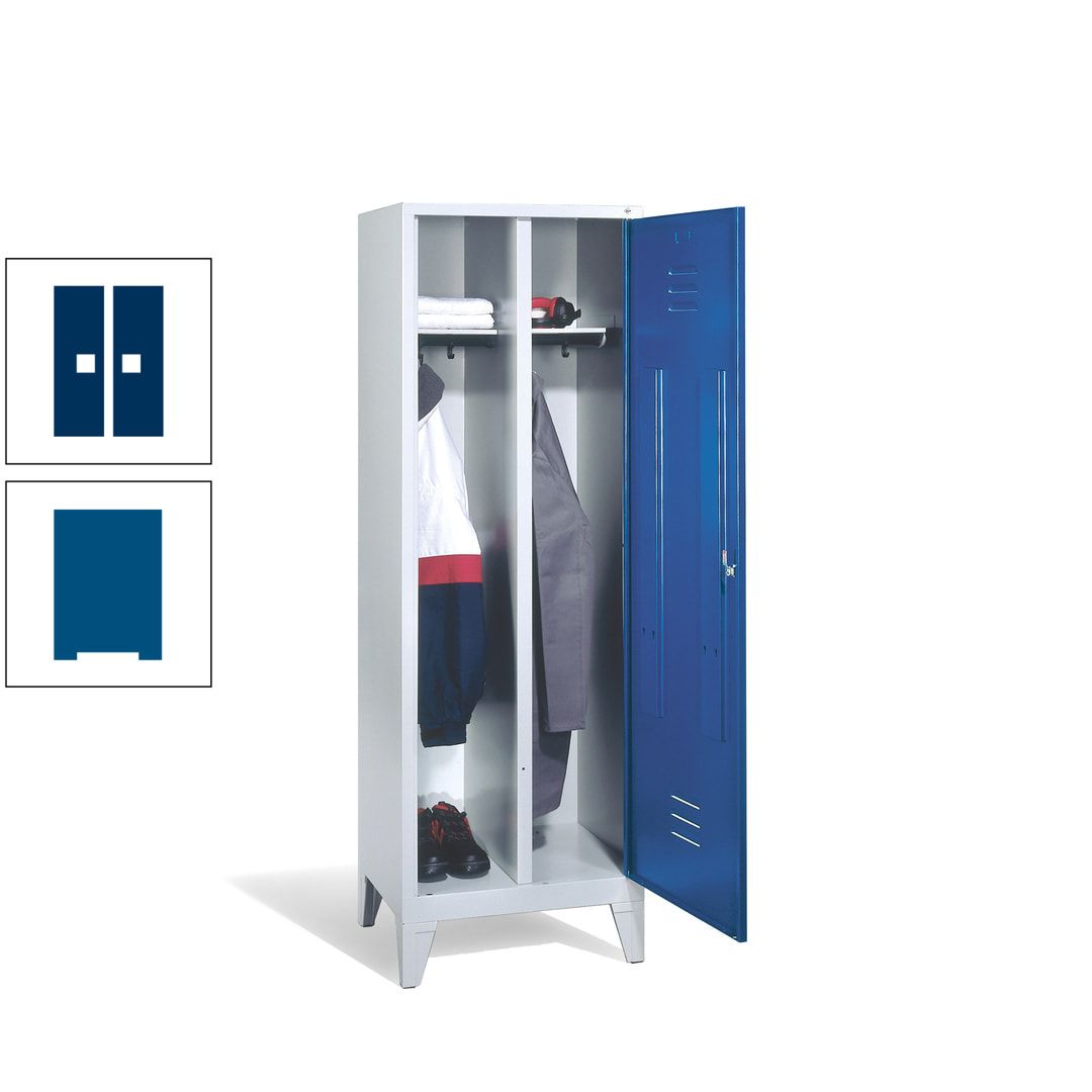 Doppel-Spind mit Großtür, Garderobenschrank mit Füßen, 2 Abteile a 300 mm, Korpus anthrazitgrau, Tür anthrazitgrau, 1.850 x 610 x 500 mm (HxBxT)