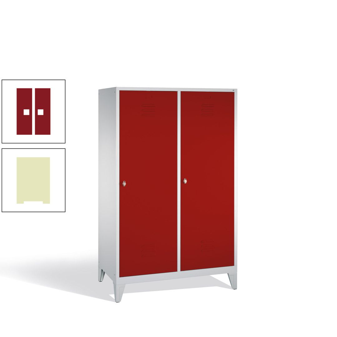 Doppel-Spind mit 2 Großtüren, Garderobenschrank mit Füßen, 4 Abteile a 300 mm, Korpus anthrazitgrau, Tür anthrazitgrau, 1.850 x 1.190 x 500 mm (HxBxT)