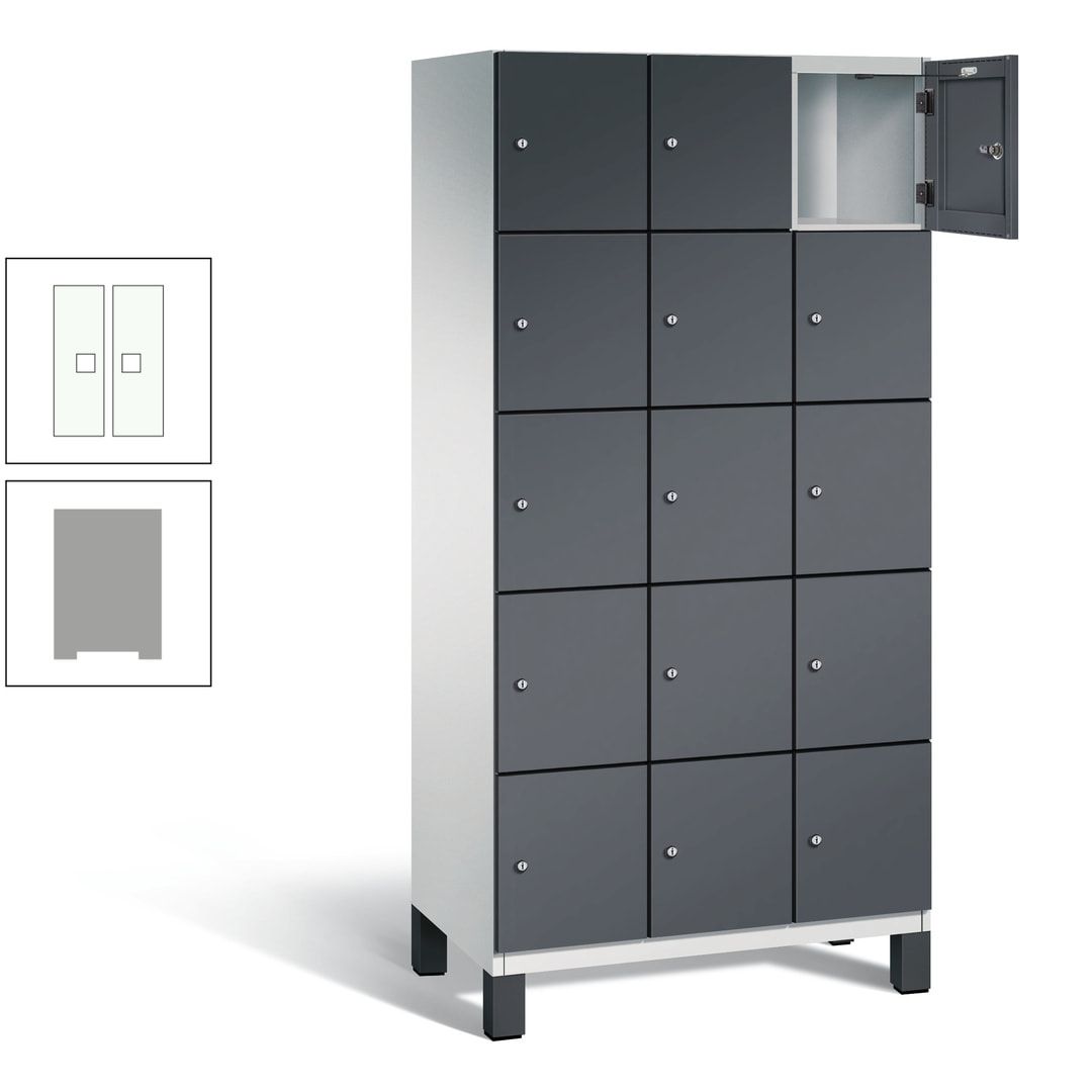 Fächerschrank, Stahlschrank, 15 Fächer, Türöffnungsbegrenzer, Füße, 1.980 x 900 x 525 mm (HxBxT), Korpus anthrazitgrau, Front anthrazitgrau