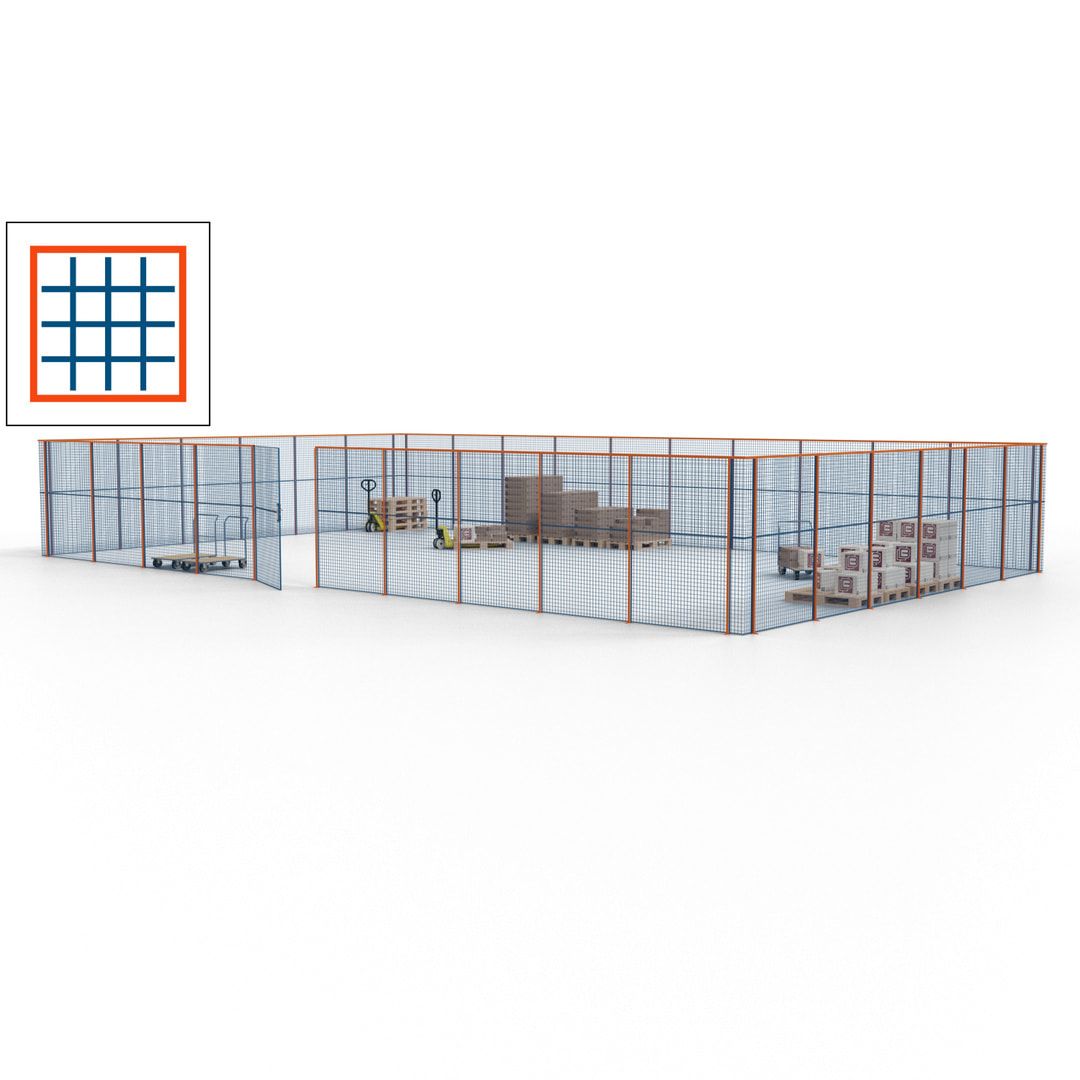Maschinen Schutzgitter - Hallentrennwand - Sicherheitszaun - Tür - 48 m - 2.200 x 15.400 x 9.400 mm (HxBxT) - enzianblau