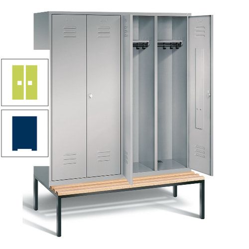 Doppel-Spindschrank, Buche Sitzbank untergebaut, 4 Abteile a 400 mm, Korpus lichtgrau, Tür anthrazitgrau, 2.090 x 1.590 x 815 mm (HxBxT)