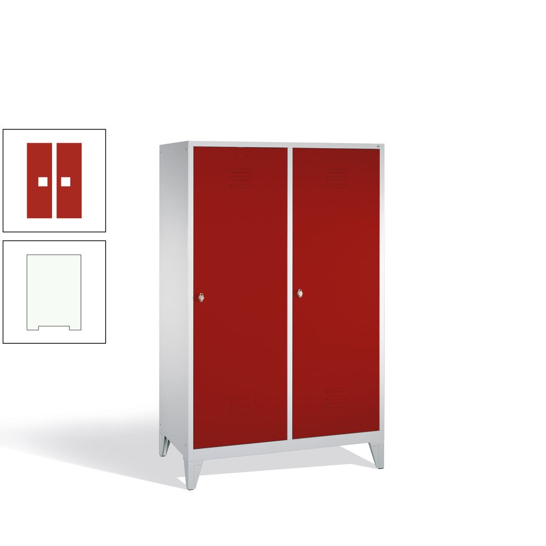 Doppel-Spind mit 2 Großtüren, Garderobenschrank mit Füßen, 4 Abteile a 300 mm, Korpus anthrazitgrau, Tür anthrazitgrau, 1.850 x 1.190 x 500 mm (HxBxT)