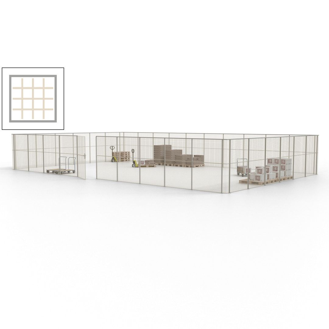 Maschinen Schutzgitter - Hallentrennwand - Sicherheitszaun - Tür - 48 m - 2.200 x 15.400 x 9.400 mm (HxBxT) - enzianblau