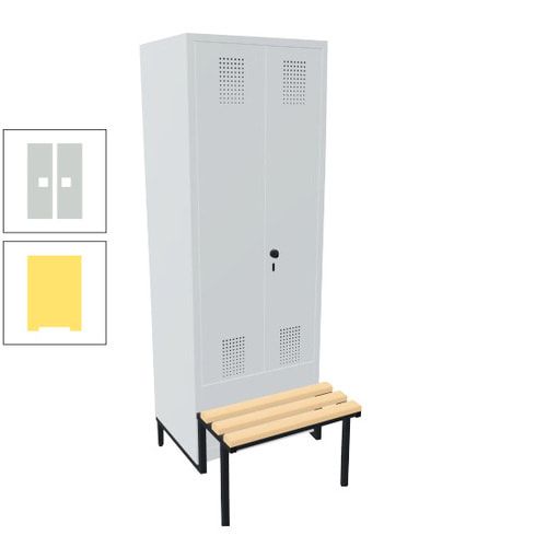 Doppel-Spind, Garderobenschrank, Buche Sitzbank integriert, 2 Abteile a 400 mm, Korpus anthrazitgrau, Tür anthrazitgrau, 1.850 x 800 x 815 mm (HxBxT)