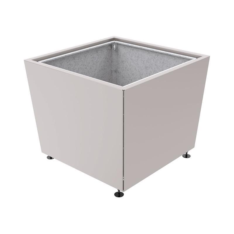 Pflanzkübel, 2 mm Stahlblech fvz, innen Blech feuerverzinkt mit Verladungsgriffen, verstellbare Füße, 760 x 785 x 785 mm (HxBxT), enzianblau