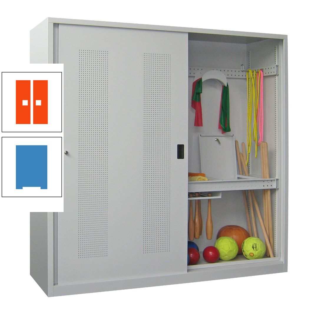 Ballschrank - Schiebetüren mit Lochfeld - Trennwand - 1.950x2.000x600 mm (HxBxT) - anthrazitgrau