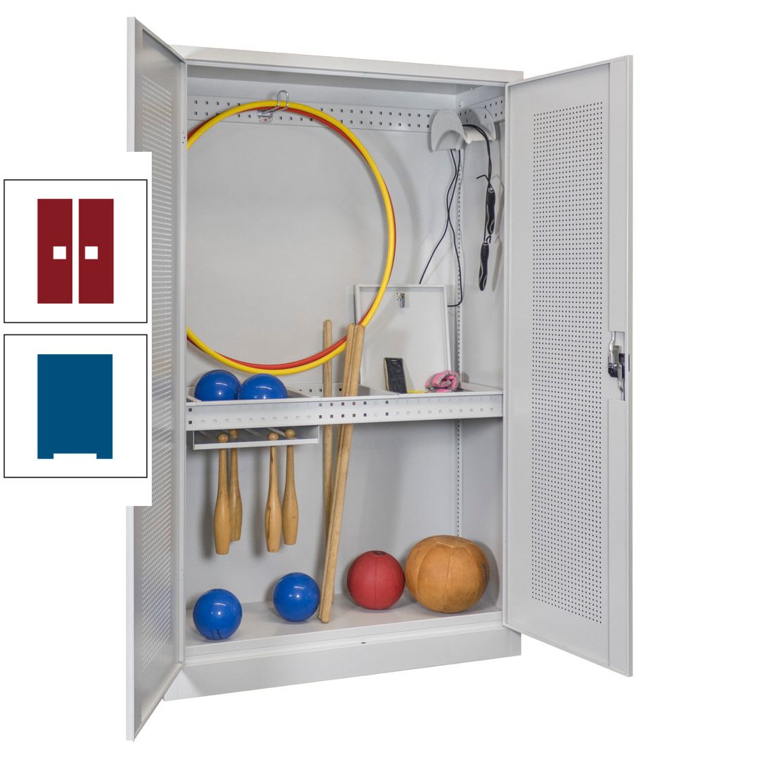 Sportschrank - Lochfeldtüren - Variante 1 - 1.950x1.200x500 mm (HxBxT) - anthrazitgrau