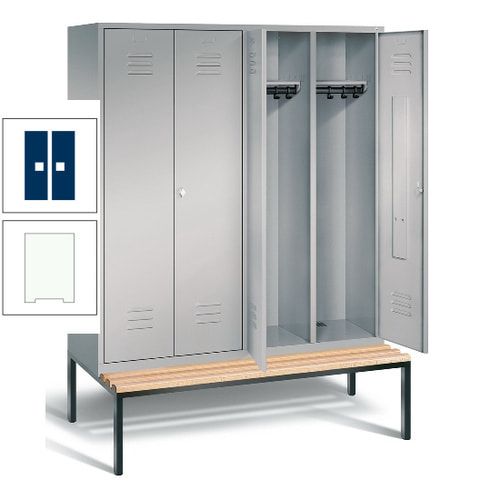 Doppel-Spindschrank, Buche Sitzbank untergebaut, 4 Abteile a 400 mm, Korpus lichtgrau, Tür anthrazitgrau, 2.090 x 1.590 x 815 mm (HxBxT)