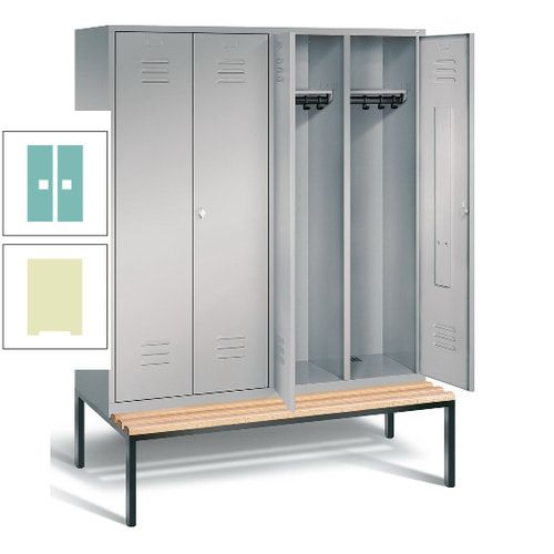 Doppel-Spindschrank, Buche Sitzbank untergebaut, 4 Abteile a 400 mm, Korpus lichtgrau, Tür anthrazitgrau, 2.090 x 1.590 x 815 mm (HxBxT)