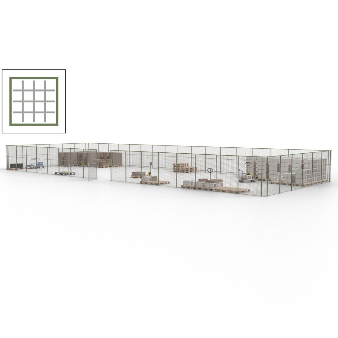 Maschinen Schutzgitter - Hallentrennwand - Sicherheitszaun - Tür - 69 m - 2.200 x 19.900 x 15.400 mm (HxBxT) - enzianblau